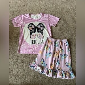 Girls boutique Bluey #Kidlife short set 2t